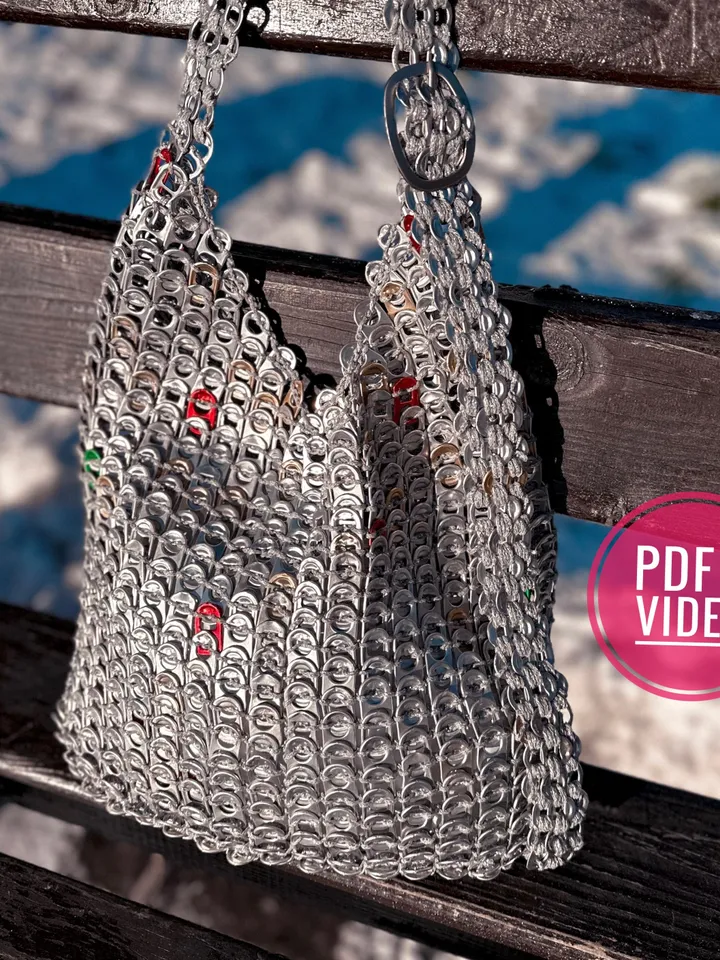 Crochet pattern pop tabs soda bag PDF digital instant download, video tutorial, aluminium pull tabs, beer tabs
