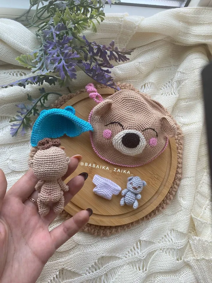 PDF Crochet Baby Doll in the wallet Pattern, Amigurumi bag, Crochet baby pattern, Amigurumi doll pattern, crochet Teddy Bear Pattern