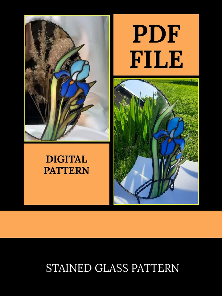 Iris Suncatcher/ Digital Download/ Stained glass pattern template/ PDF file/ DIY/Printable pattern