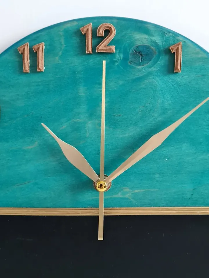 Teal and black small wall clock with gold metal line Modern silent wall clock