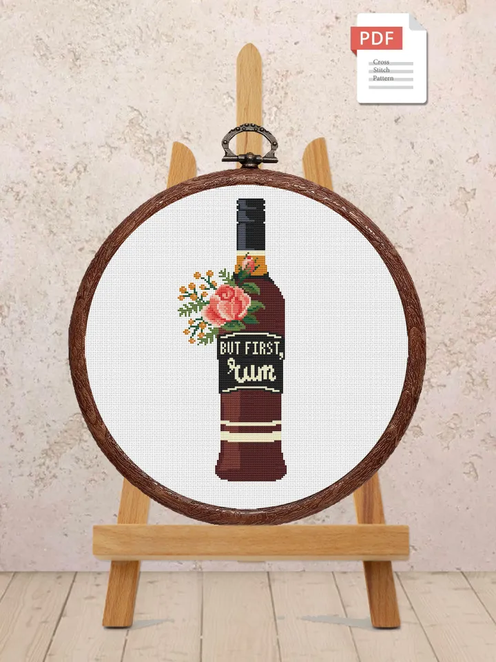 Set of 2 But First Rum Cross Stitch Pattern, Kitchen Cross Stitch, Embroidery Rum, But First Rum Pattern, Modern Cross Stitch #kt011