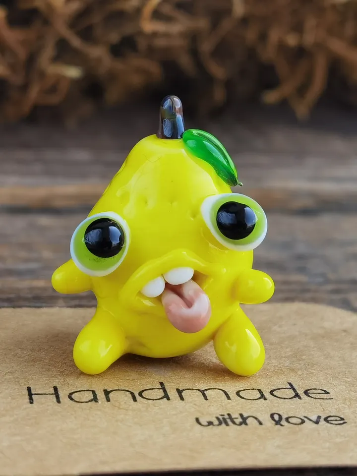 Glass lemon Tiny monster miniature glass monster figurine monster sculpture lemon figurine for terrarium decoration or fairy garden decor