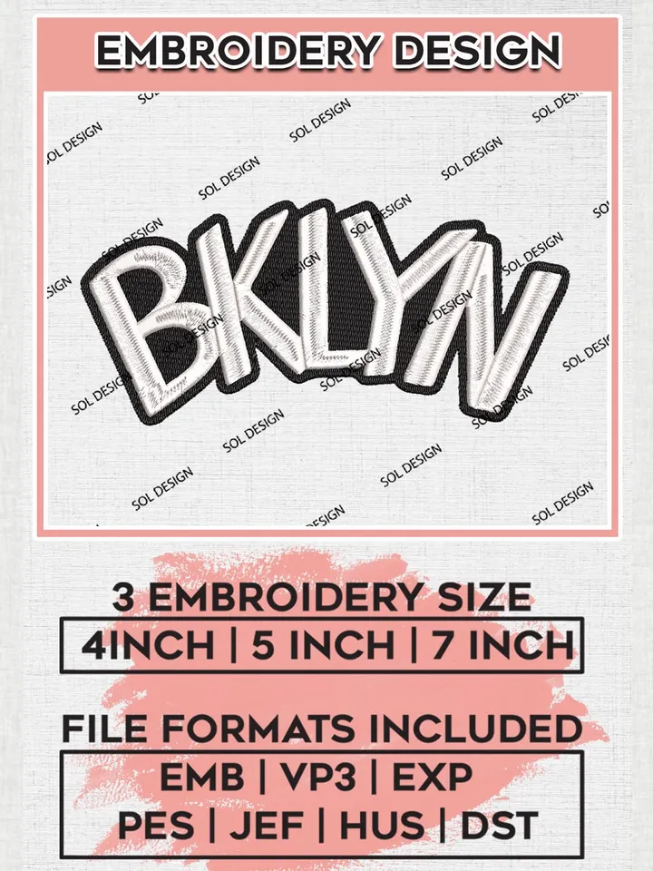 NBA BKLYN Nets Team Logo Embroidery Files, Brooklyn Nets Team Embroidery, Basketball Team Logo Emb Files, NBA Team, Machine embroidery Files, Digital Download