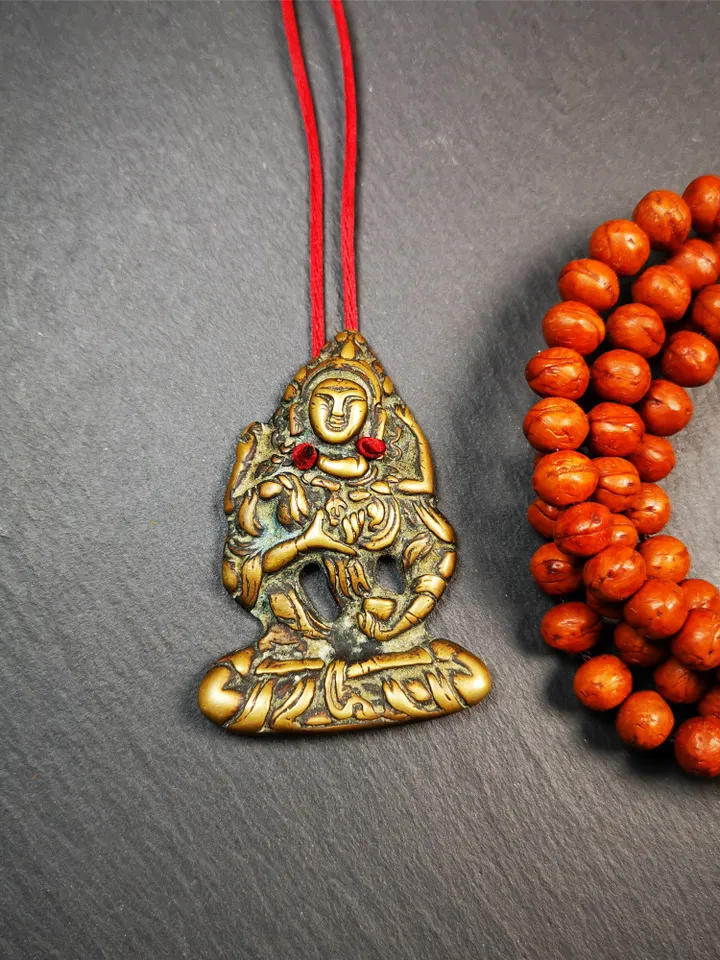 Gandhanra Old Tibetan Buddha Statue Pendant,Vajrasattva,Dorje Sempa,2.24" × 1.57"