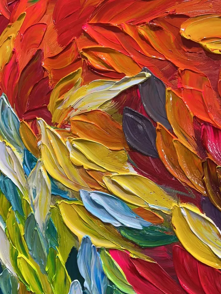 Original Colorful Feathers Oil Painting On Canvas, Large Wall Art, Abstract Colorful Painting, Custom Painting, Living room Home Wall Decor