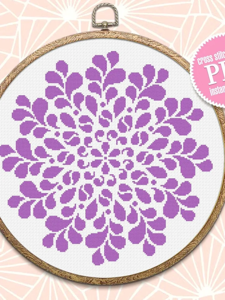 Easy mandala cross stitch pattern download PDF Monochrome cross stitch, Floral ornament embroidery, Mandala flower cross stitch chart #M38
