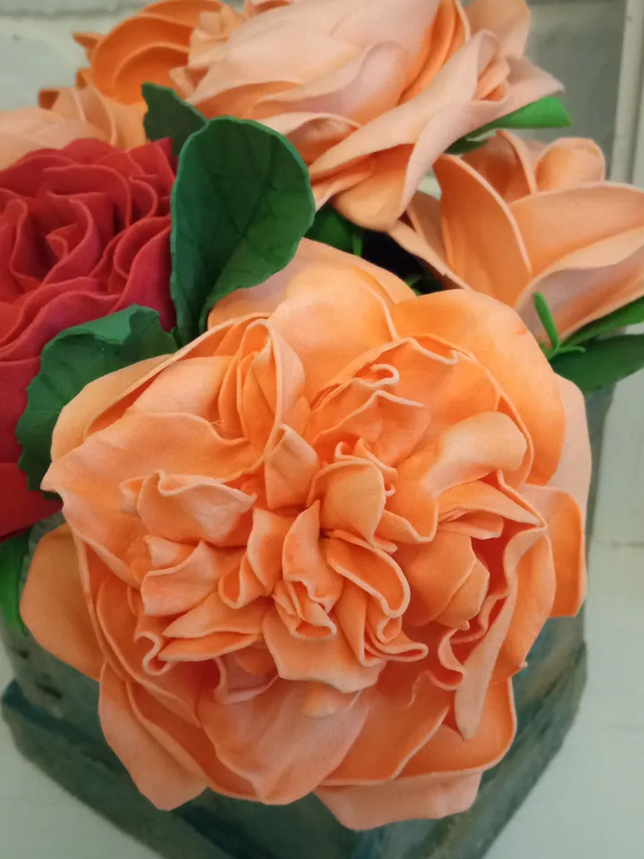 Compositions of artificial roses in a box in vintage style/handmade peach, red roses/gift for her/home decor/grandma