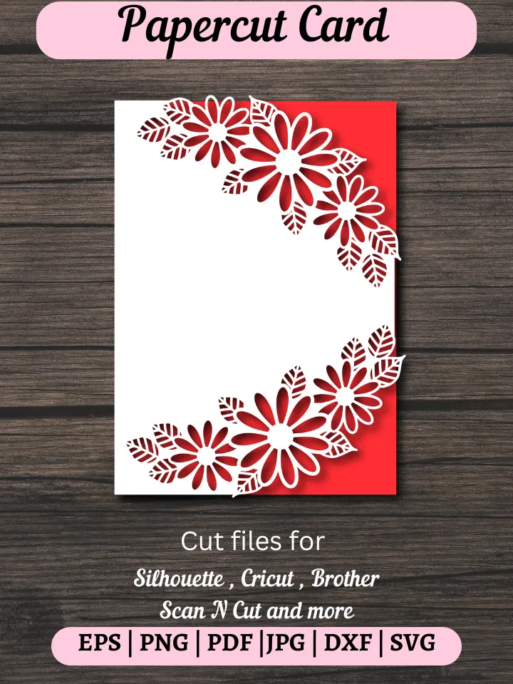 Wildflowers Papercut Card Cover Template SVG, Happy Birthday, Happy Anniversary, Happy Mother Day, Greeting Card for Silhouette and Cricut