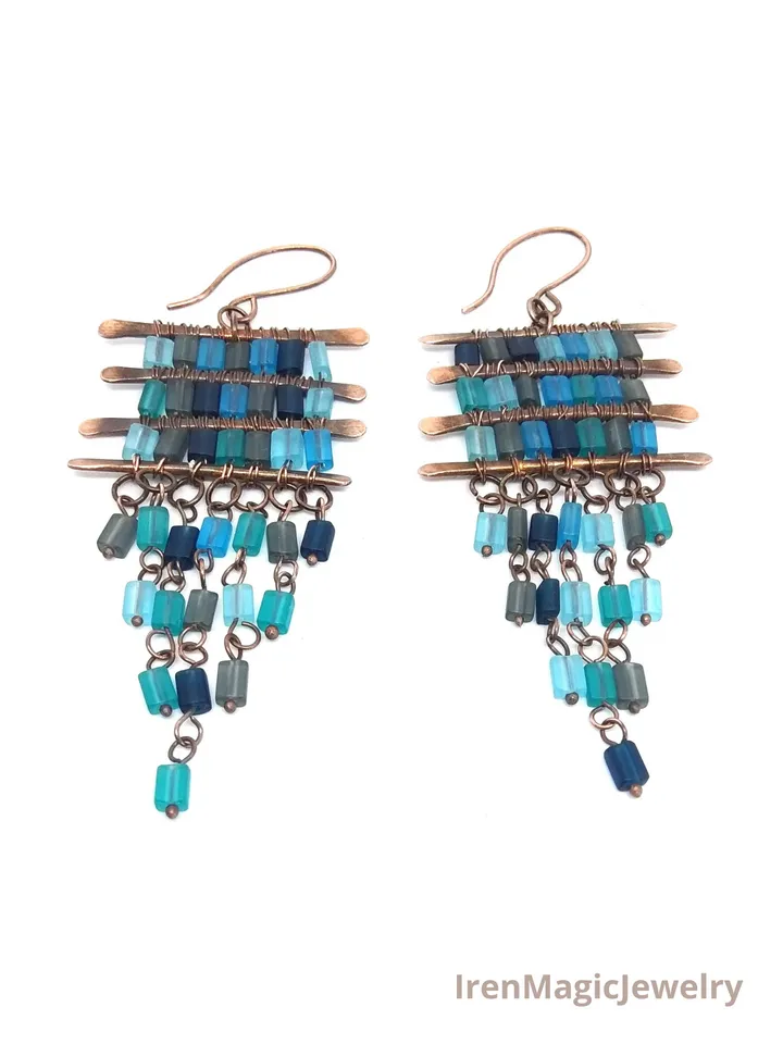 Boho Chandelier Hanging Ethnic Copper Earrings