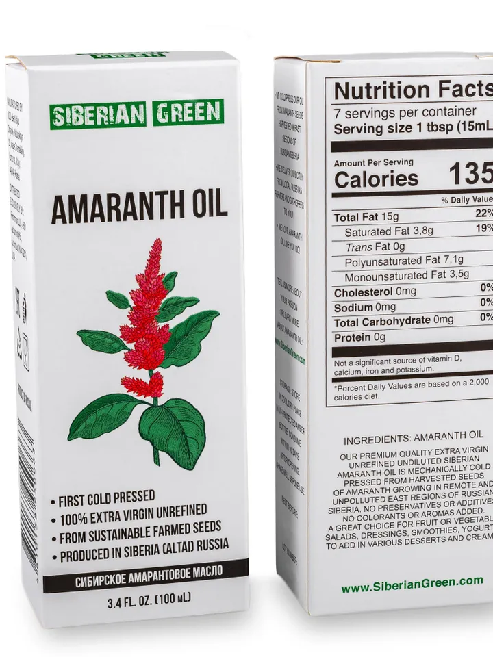 Siberian Amaranth Oil Extra Virgin Cold Pressed 100 ml / 3.4 fl oz Premium Squalene