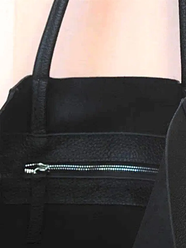 Genuine leather black tote shopper big bag / everyday purse / handmade bags / designer bags / summer bag / gift for her