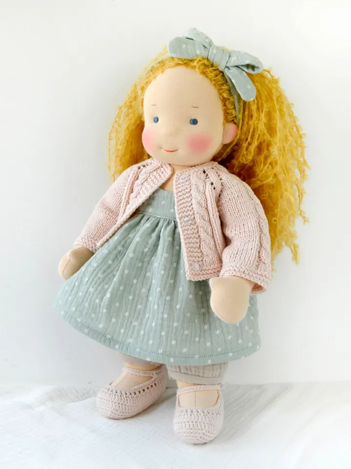 DIY 14-16"/36-40 cm Doll Cardigan & Booties. PDF knitting and crochet pattern and tutorial.