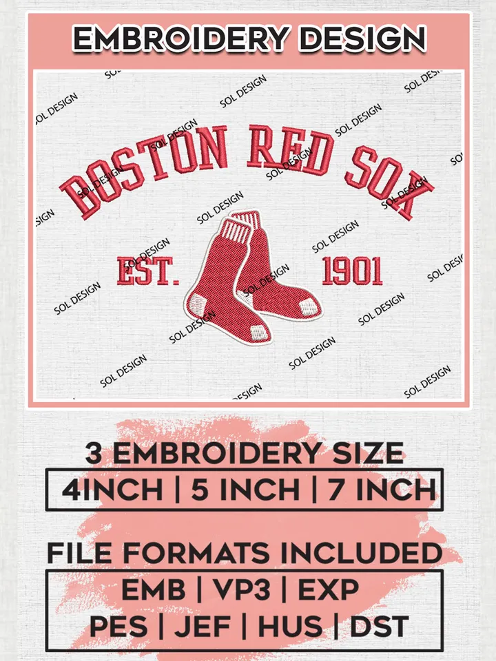 MLB Boston Red Sox Team Est Logo Embroidery Design, MLB Team Embroidery files, Boston Red Sox Baseball Team, Red Sox Team, Digital Download
