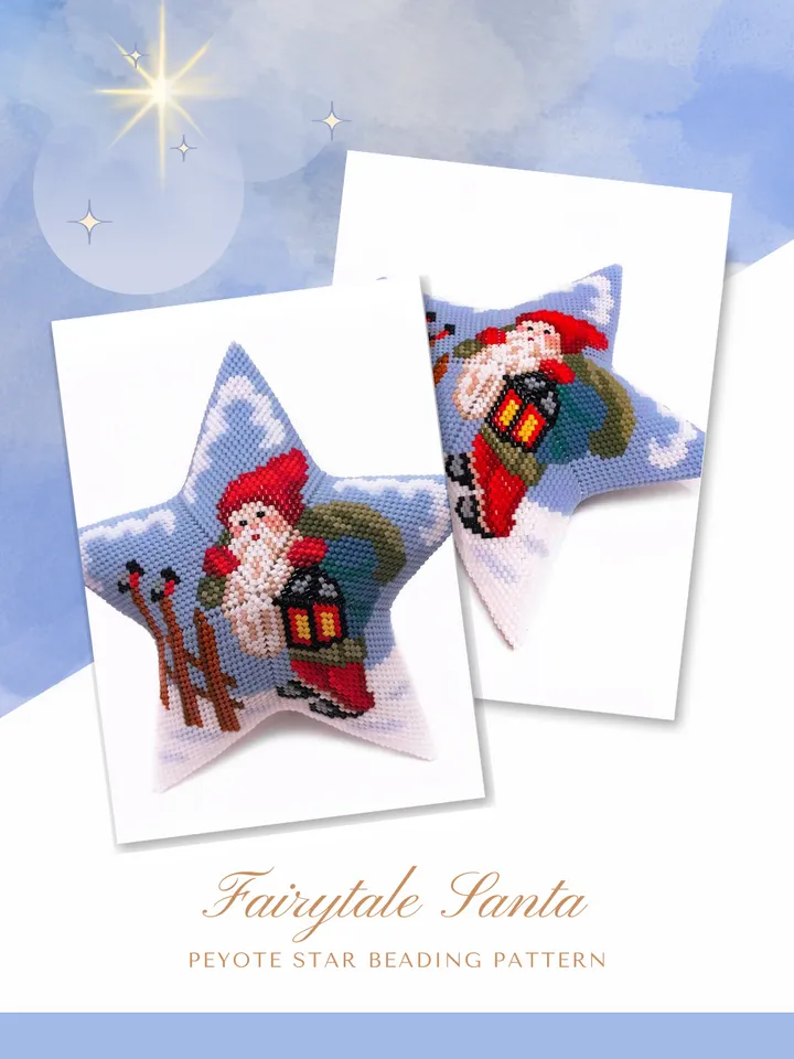 Fairytale Santa 3D Peyote Star Beading Pattern, Beaded Star Christmas Ornament, Seed Bead Patterns