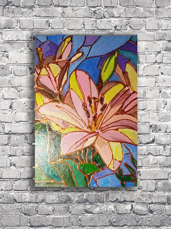 Yellow lily flowers small oil painting