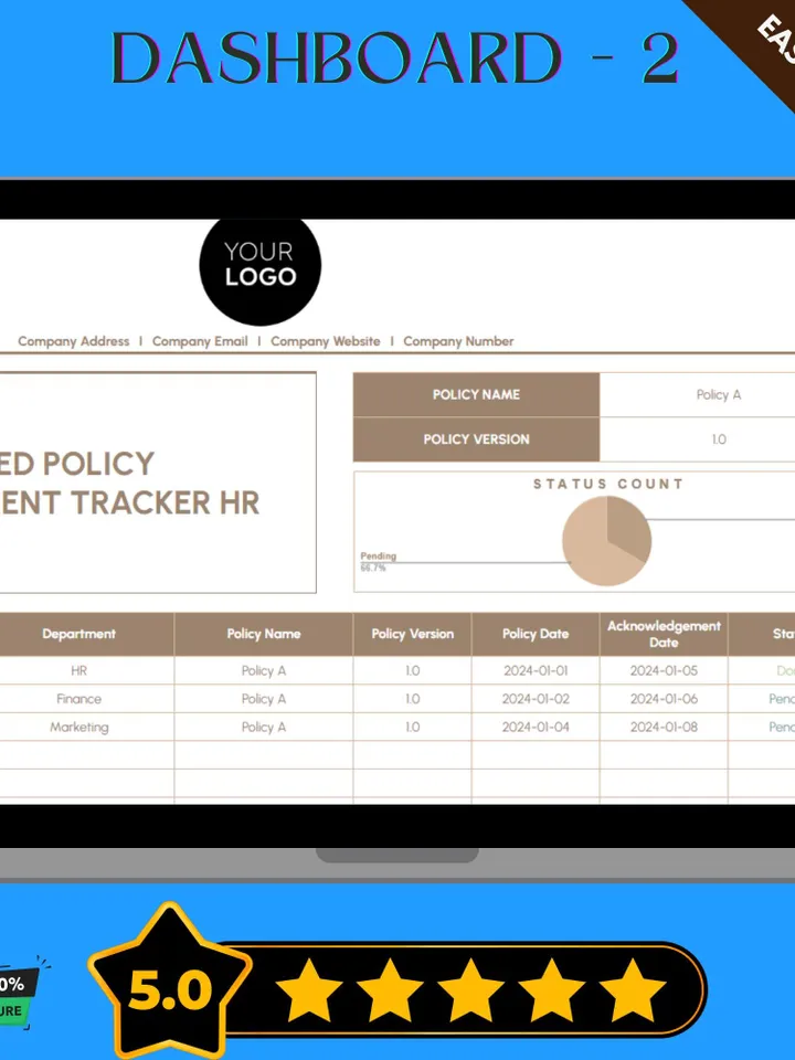 Automated Policy Acknowledgement Tracker HR, Editable Google Sheets, Digital Tool for Employee Compliance Management