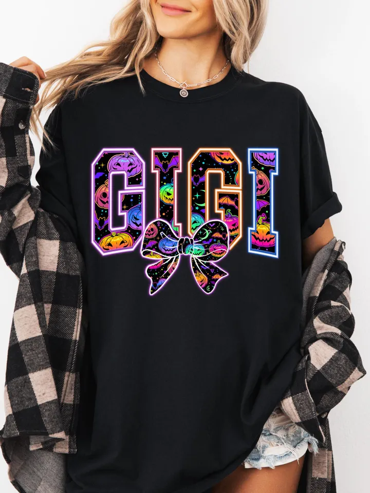 Gigi Png, Coquette Halloween Neon Png, Spooky Gigi Png, Floral Ghost Png, Spooky Season Png, Halloween Mama Png, Girly Coquette Bow Png
