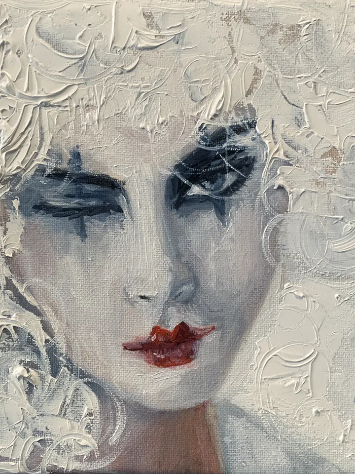 Original Oil Painting Mysterious Clown Woman Portrait 8x8 inches