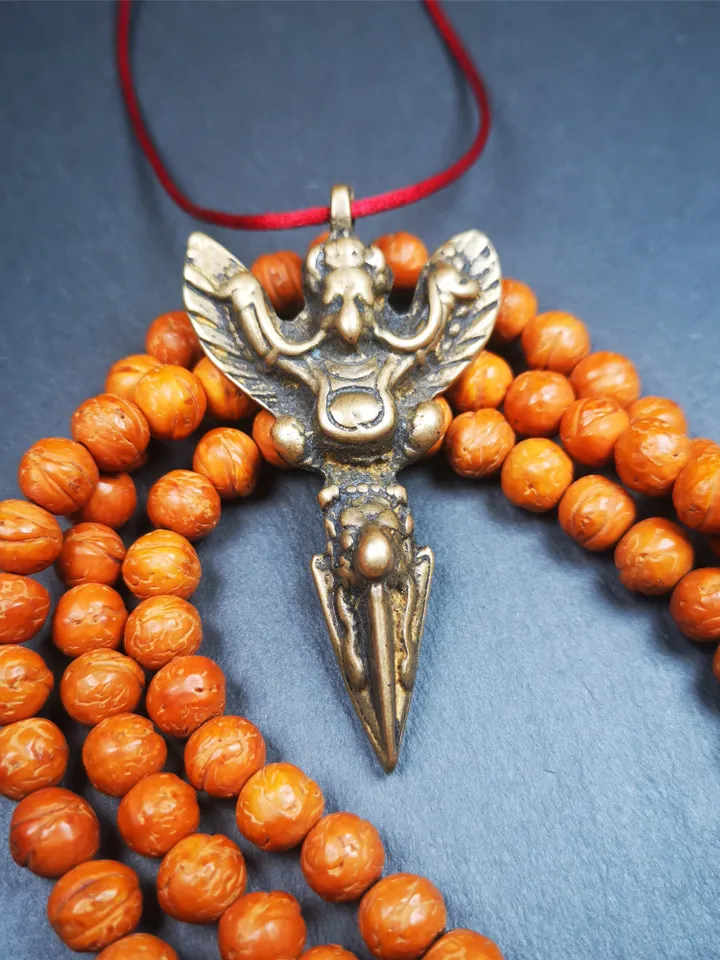 Gandhanra Antique Tibetan Buddhist Amulet,Garuda Phurba,Garula,Suparna,Golden-winged Bird Pendant,Made of Lima Brass, 2.36" * 1.4"