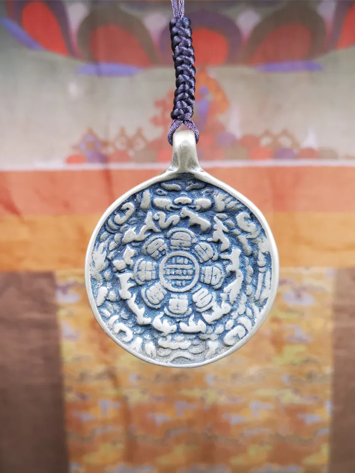 Gandhanra Vintage Tibetan Buddhist Calendar Badge,Melong Mirror, SIPAHO Amulet,Made of Lima Brass, 1.88"