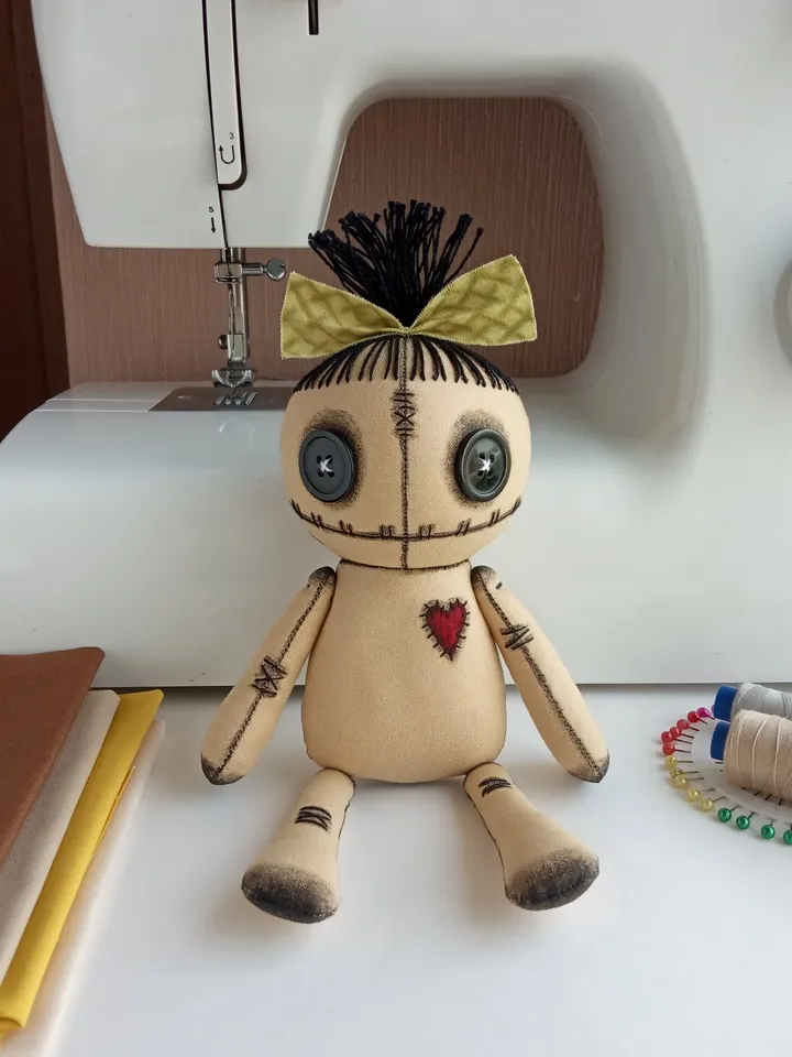 Handmade Voodoo Doll With Green Bow