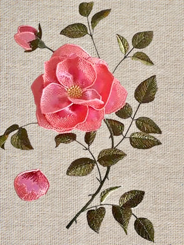 Rose Applique with 3D elements Machine Embroidery Design digital embroidery pattern clothing decor embroidery motif floral embroidery