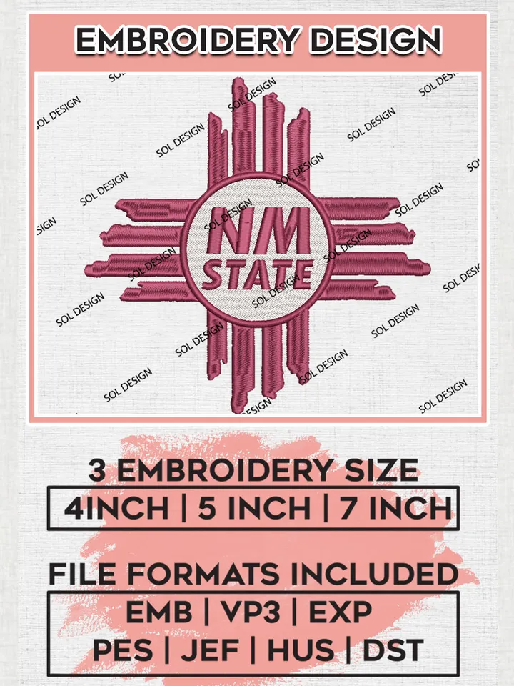 NM State NCAA Team Logo Embroidery Design Files, NCAA New Mexico State Aggies Machine Embroidery, NCAA Teams, Game Day, 3 sizes, NCAA Machine embroidery designs, Digital Download