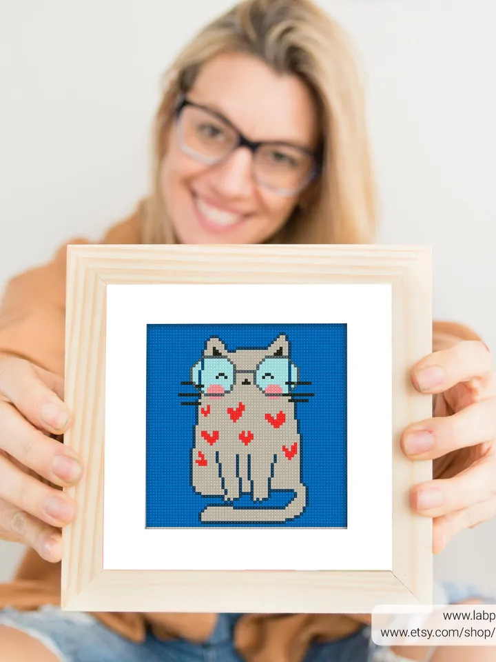 Bundle Cat 5 Cross stitch patterns, contemporary, Pet, Animal, Abstract, beginner counted, digital PDF, gift DIY, embroidery, instant PDF
