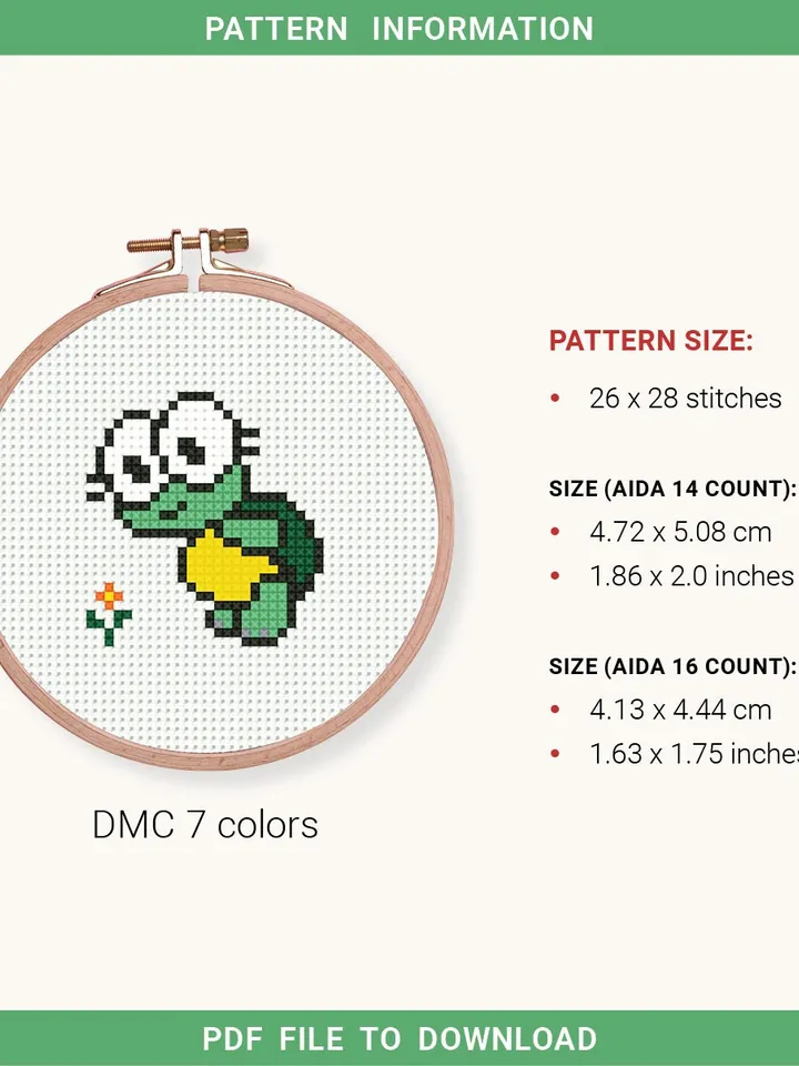 Mini cute turtle Cross stitch patterns, contemporary sea turtle, animals, beginner counted, modern chart, gift DIY, embroidery, instant PDF