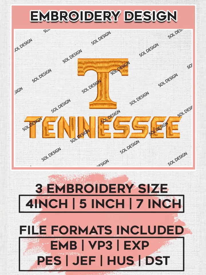 NCAA Tennessee Team Writing Logo Embroidery Design Files, NCAA Tennessee Volunteers Machine Embroidery, NCAA Teams, Game Day, 3 sizes, NCAA Machine embroidery designs, Digital Download