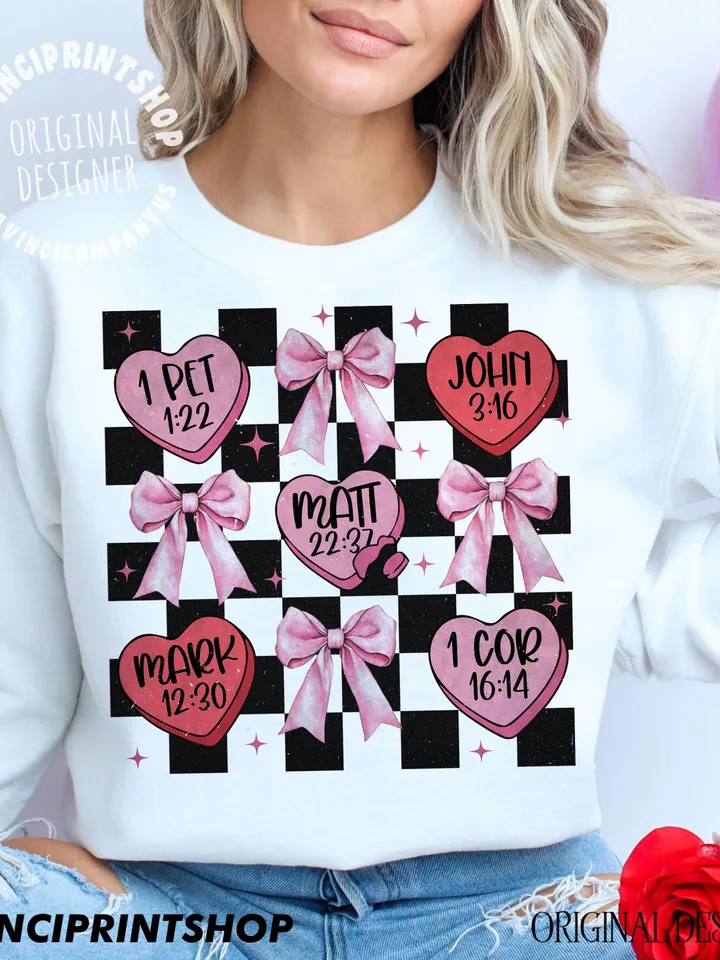 4 Files, Candy Hearts Christian Valentines png, Retro Valentine png, Coquette Bow Valentines png, Valentines Bible Verse, Love png design