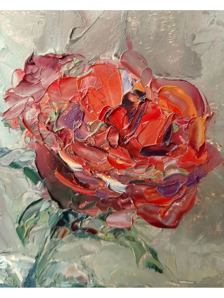 Red Rose Painting 6x5" Flower Art ORIGINAL PAINTING Signed by artist Marina Chuchko Oil Painting Impressionist