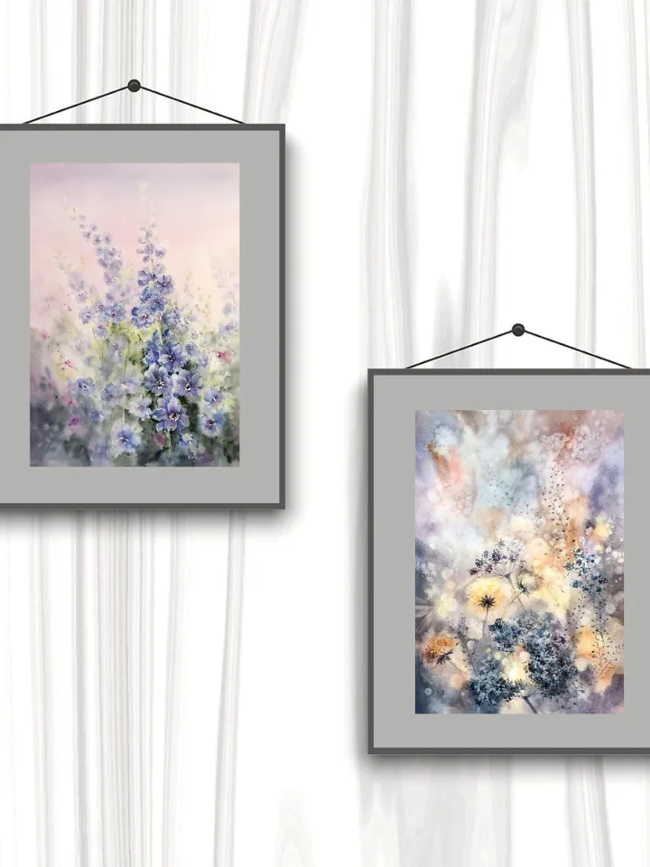 Wildflowers Painting Set of 2 Prints Flowers Watercolor Wall Art Floral Prints Flower Poster