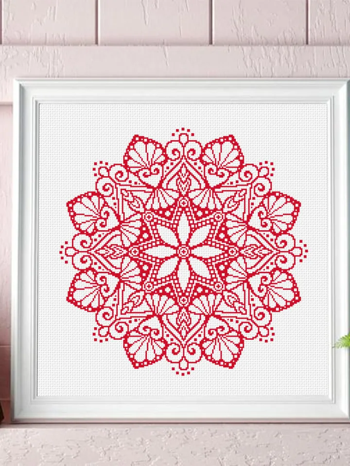 Flower mandala cross stitch pattern PDF download Monochrome cross stitch chart, Simple mandala pattern digital PDF, Mandala ornament #M261