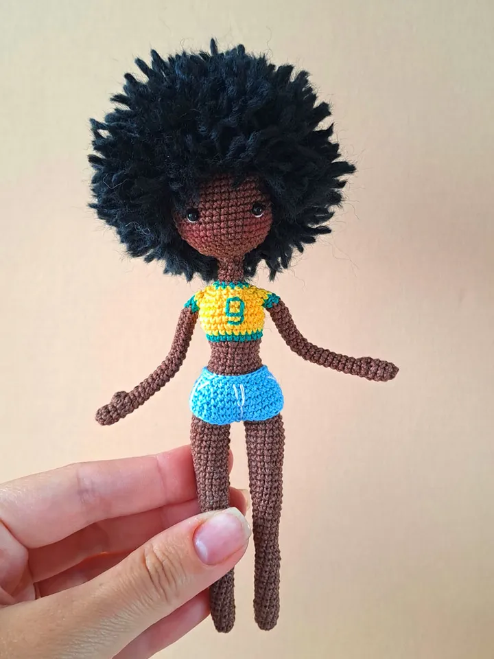 Crochet Brazilian doll, black art doll, handmade doll, miss brazil, dark skin doll