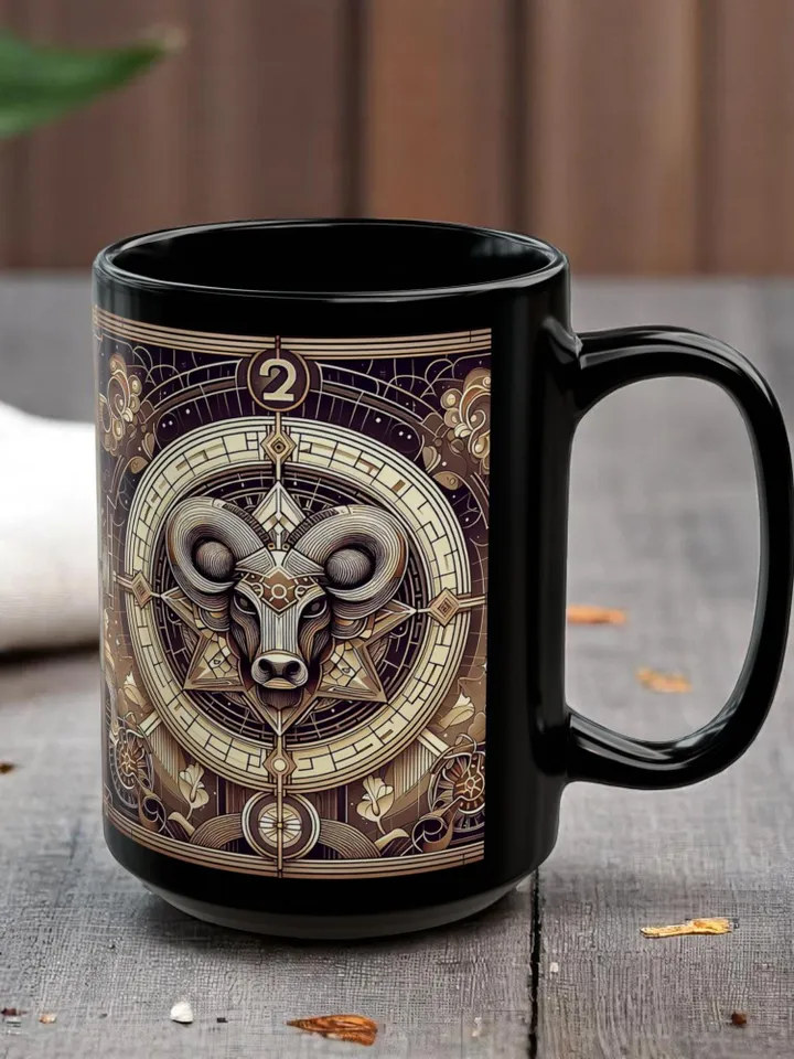Taurus Ceramic Mug, Zodiac Coffee Cup, Nerdy Collectors Gift, Birthdays, Anniversaries, Valentine's Day, 11oz, 15oz Black Ceramic