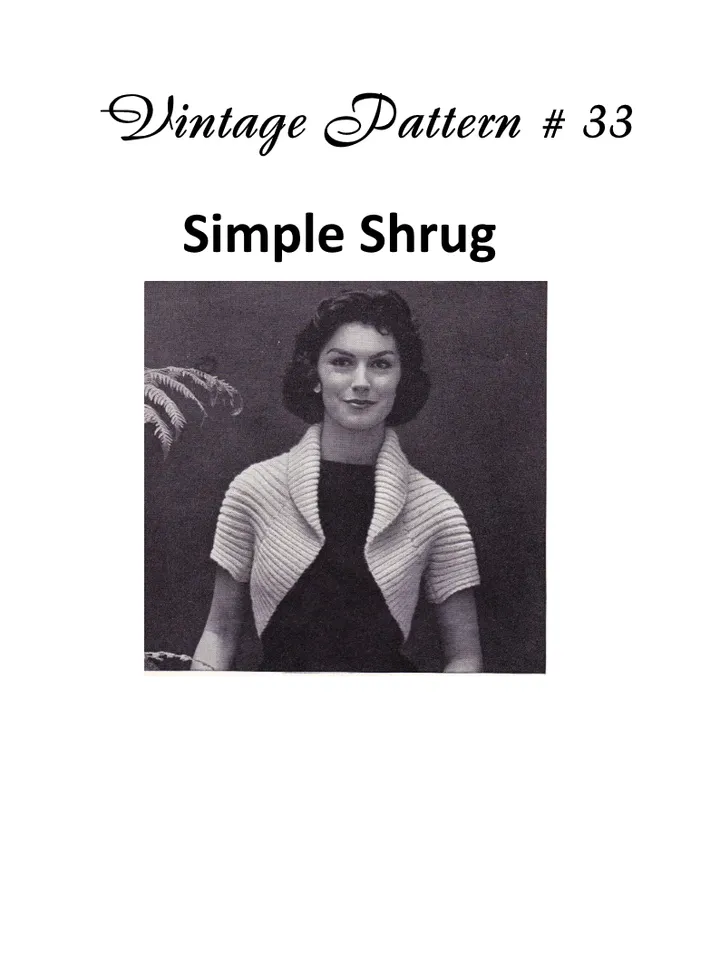 Vintage Knitting Pattern 33 Simple Shrug Women