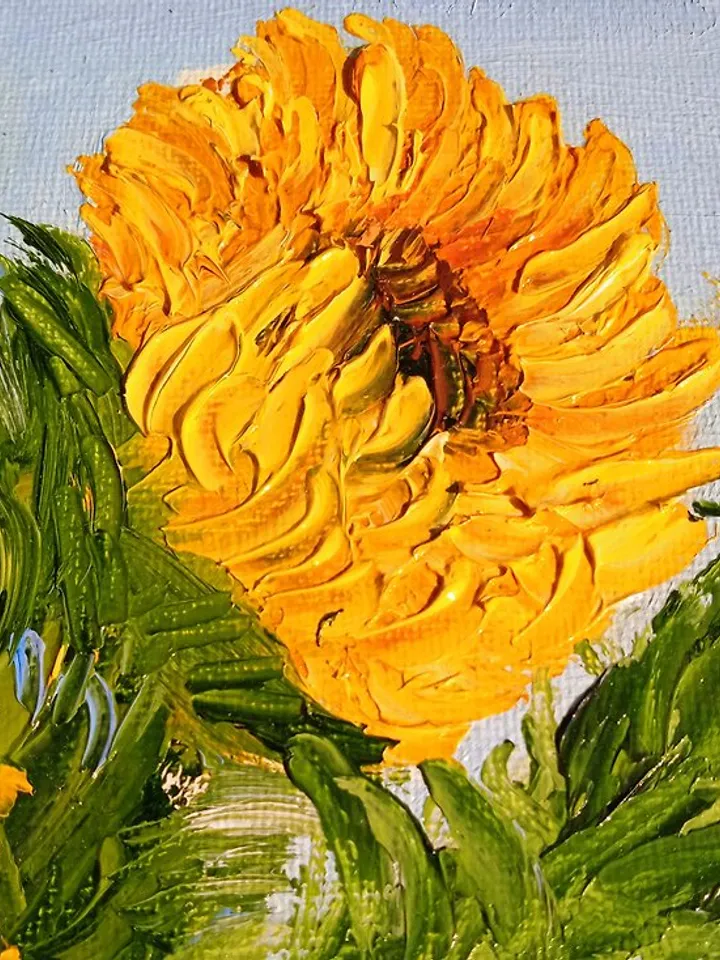 Oil Painting Bright Flowers Chamomile Sunflowers Impasto Art Miniature 20x30 cm