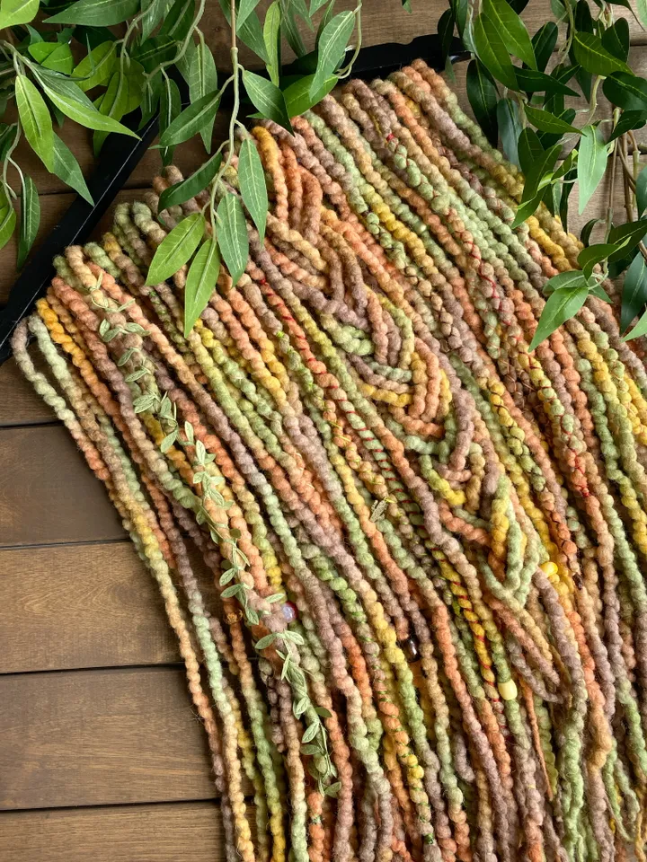 Ginger green brown Wool De dreadlocks Ready to Ship🧡🤎💚💛
