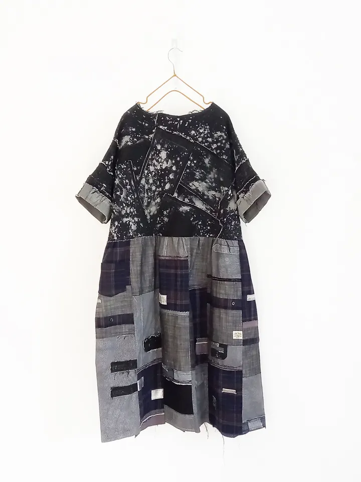 Boho black denim dress by recycled jeans and shirts