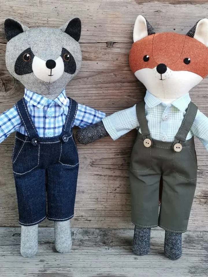 Gray raccoon boy, handmade plush raccoon toy, wool stuffed doll