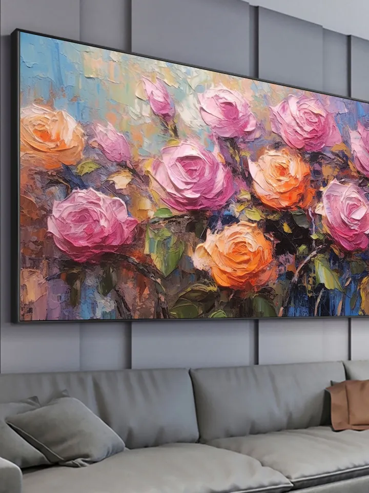Original Colorful Flowers Oil Painting On Canvas, Abstract Roses Painting, Boho Wall Décor, Large Wall Art, Custom Painting, Home Decor