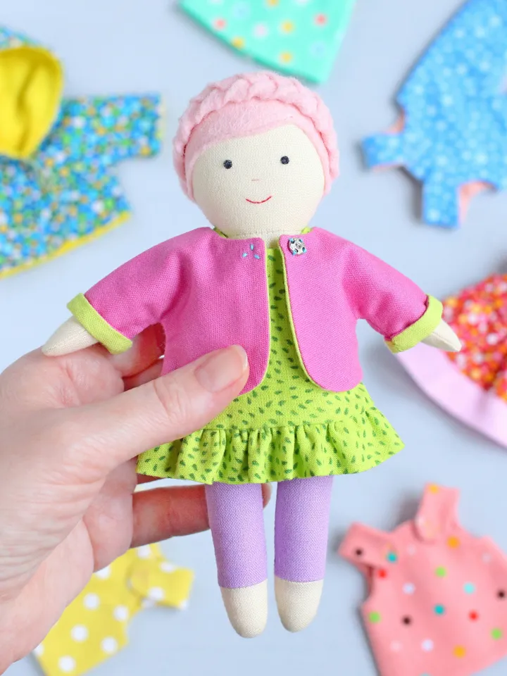5 PDF Four 16 cm (6″) Mini Rag Dolls with Summer Capsule Wardrobe (8 pieces) Sewing Patterns Bundle