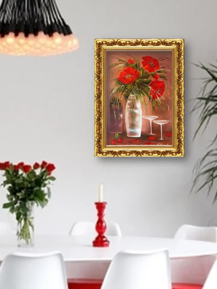 Flowers oil painting on canvas, Poppies painting wall art