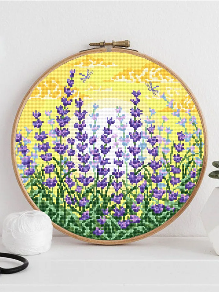 Lavender flower cross stitch pattern download PDF Summer nature cross stitch, Lavender cross stitch chart, Nature hoop art cross stitch #L55
