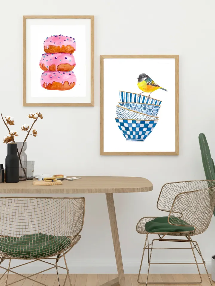 Pink Donuts Sweet Watercolor Painting Print, Food Illustration, Breakfast Art, Candy Sweet, Dessert Painting,Donut Gift Print, Kitchen Print