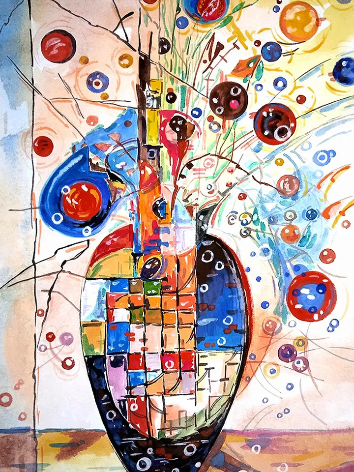 Kandinsky Flower Style Original Art Abstract Floral Painting Flowers Wall Art 16 by 11 Above Sofa Art by TatianaArtShop