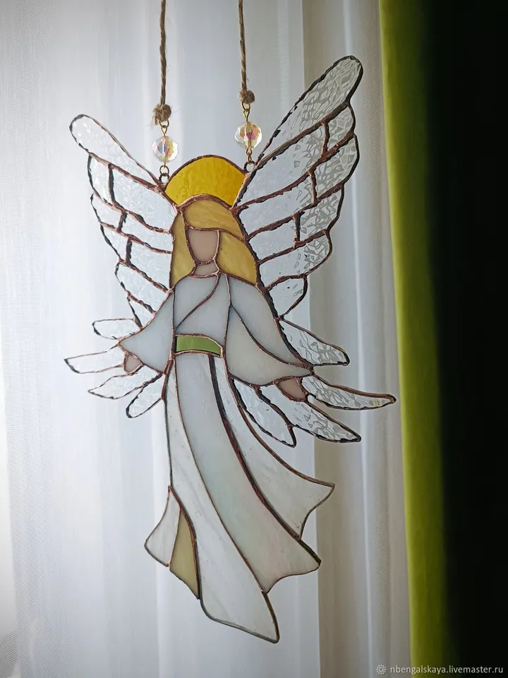 White Angel, Tiffany Stained Glass, White Angel Suncatcher, Stained Glass Angel, Hanging Glass Angel Decoration, Stained Glass Angel Hanging, Glass Angel Window Charm, Angel Figurine in Stained Glass, White Guardian Angel Suncatcher, Celestial Angel Glass