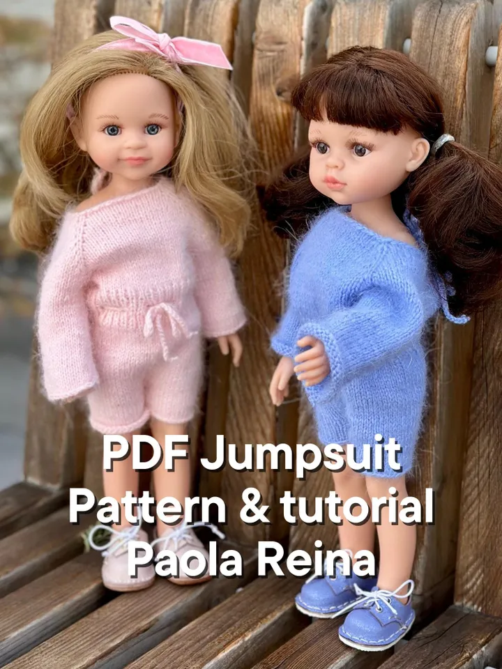 Jumpsuit seamless for Paola Reina KNIT PATTERN and tutorial for Boneka 12-13 inch doll, Ruby Red Siblies, Les Cheries 32 cm PDF eng