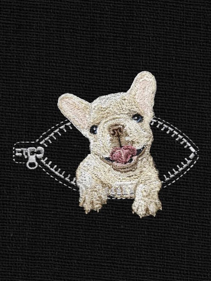 French bulldog in a zipper pocket Miniature realistic machine embroidery design Pet design Dog realistic pattern bulldog embroidery pattern